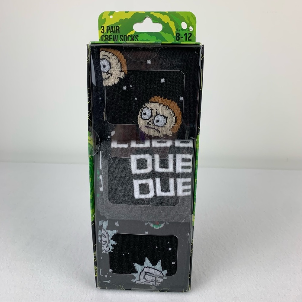 Rick And Morty Crew Socks 3-Pack Fits Shoe Size 8-12 Adult Swim New